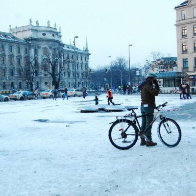 Biker at Marienplatz, the main square of Munich